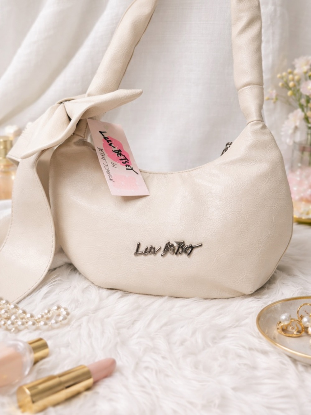 Betsey Johnson Cream Bow Shoulder Bag Mini Purse Coquette Y2K Chic